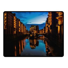 Hamburg City Blue Hour Night Double Sided Fleece Blanket (small)  by Amaryn4rt