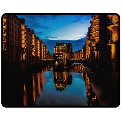 Hamburg City Blue Hour Night Double Sided Fleece Blanket (medium)  by Amaryn4rt