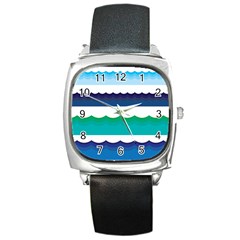 Water Border Water Waves Ocean Sea Square Metal Watch