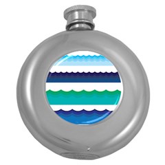 Water Border Water Waves Ocean Sea Round Hip Flask (5 Oz) by Amaryn4rt