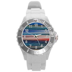 Background Horizontal Lines Round Plastic Sport Watch (l) by Amaryn4rt