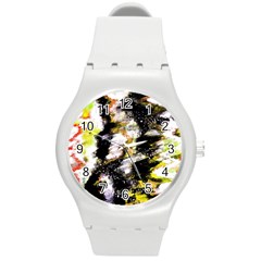 Canvas Acrylic Digital Design Art Round Plastic Sport Watch (m) by Amaryn4rt