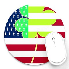 Usa Ireland American Flag Shamrock Irish Funny St Patrick Country Flag  Round Mousepads by yoursparklingshop