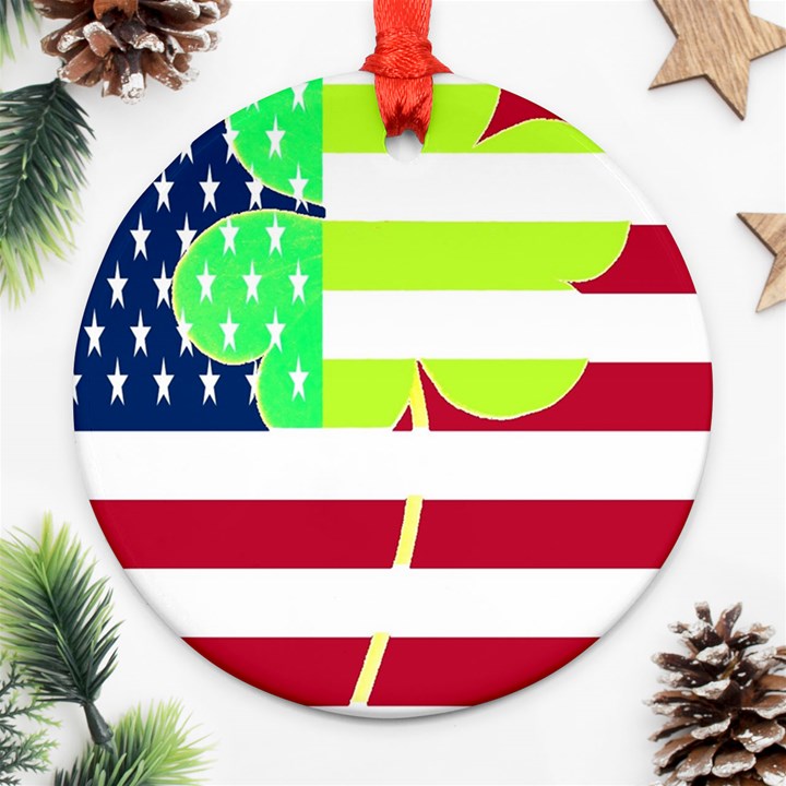 USA Ireland American Flag Shamrock Irish Funny St Patrick Country Flag  Ornament (Round) 