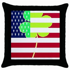 Usa Ireland American Flag Shamrock Irish Funny St Patrick Country Flag  Throw Pillow Case (black) by yoursparklingshop