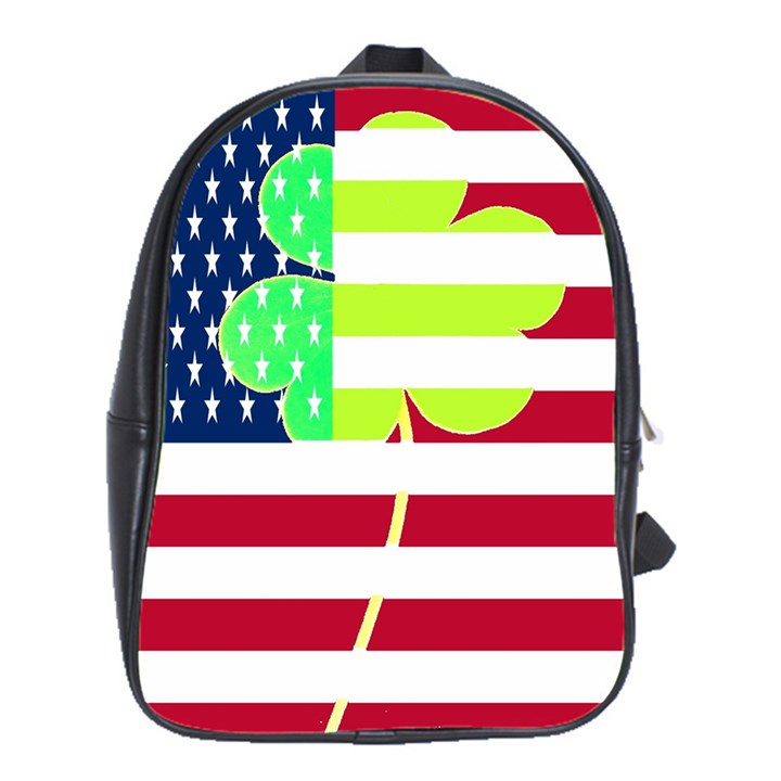 USA Ireland American Flag Shamrock Irish Funny St Patrick Country Flag  School Bags(Large) 