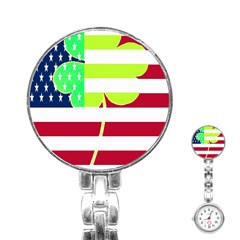 Usa Ireland American Flag Shamrock Irish Funny St Patrick Country Flag  Stainless Steel Nurses Watch by yoursparklingshop