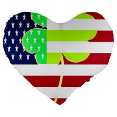 Usa Ireland American Flag Shamrock Irish Funny St Patrick Country Flag  Large 19  Premium Flano Heart Shape Cushions by yoursparklingshop