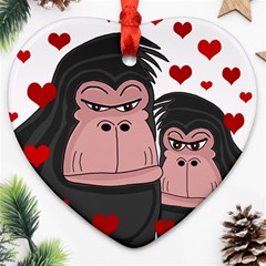 Gorillas Love Ornament (heart)  by Valentinaart