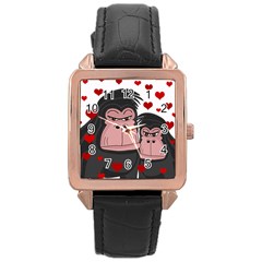 Gorillas Love Rose Gold Leather Watch  by Valentinaart