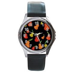 Pears Pattern Round Metal Watch by Valentinaart