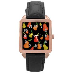 Pears Pattern Rose Gold Leather Watch  by Valentinaart