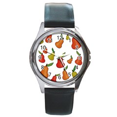 Decorative Pears Pattern Round Metal Watch by Valentinaart