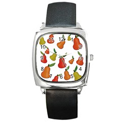 Decorative Pears Pattern Square Metal Watch by Valentinaart