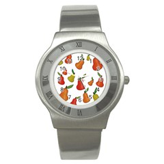 Decorative Pears Pattern Stainless Steel Watch by Valentinaart