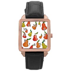 Decorative Pears Pattern Rose Gold Leather Watch  by Valentinaart