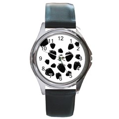 Black Strowberries Round Metal Watch by Valentinaart