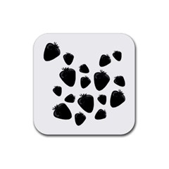 Black Strowberries Rubber Coaster (square)  by Valentinaart