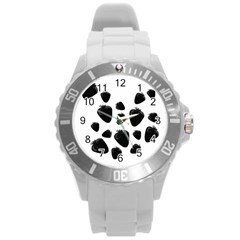 Black Strowberries Round Plastic Sport Watch (l) by Valentinaart