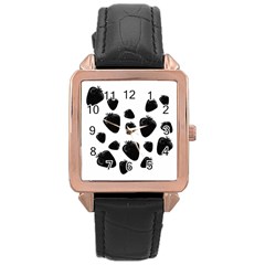 Black Strowberries Rose Gold Leather Watch  by Valentinaart