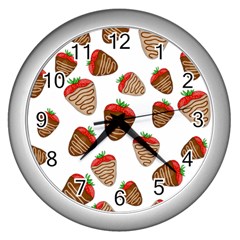 Chocolate Strawberries  Wall Clocks (silver)  by Valentinaart