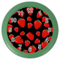 Strawberries Pattern Color Wall Clocks by Valentinaart