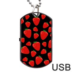 Strawberries Pattern Dog Tag Usb Flash (one Side) by Valentinaart