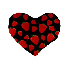 Strawberries Pattern Standard 16  Premium Flano Heart Shape Cushions by Valentinaart