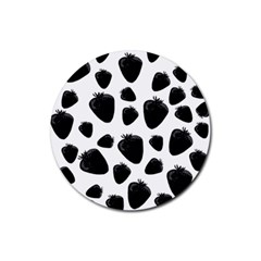 Black strawberries pattern Rubber Coaster (Round) 