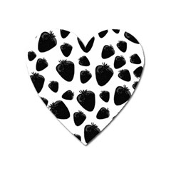 Black Strawberries Pattern Heart Magnet by Valentinaart