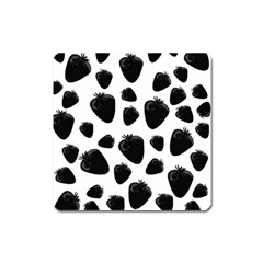 Black Strawberries Pattern Square Magnet by Valentinaart