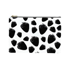 Black strawberries pattern Cosmetic Bag (Large) 