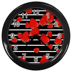 Strawberries  Wall Clocks (black) by Valentinaart