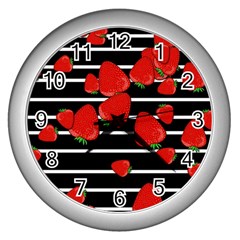 Strawberries  Wall Clocks (silver)  by Valentinaart