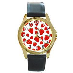 Decorative strawberries pattern Round Gold Metal Watch