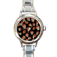 Chocolate Strawberries Pattern Round Italian Charm Watch by Valentinaart