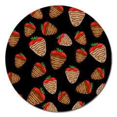 Chocolate Strawberries Pattern Magnet 5  (round) by Valentinaart