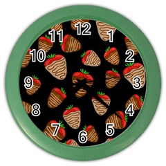 Chocolate Strawberries Pattern Color Wall Clocks by Valentinaart