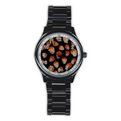 Chocolate Strawberries Pattern Stainless Steel Round Watch by Valentinaart