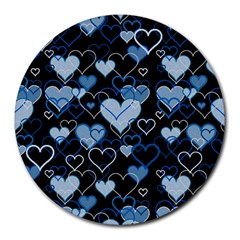 Blue harts pattern Round Mousepads