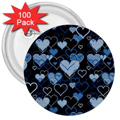 Blue harts pattern 3  Buttons (100 pack) 