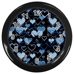 Blue Harts Pattern Wall Clocks (black) by Valentinaart