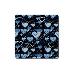 Blue Harts Pattern Square Magnet by Valentinaart