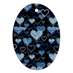 Blue harts pattern Oval Ornament (Two Sides)