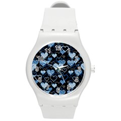 Blue harts pattern Round Plastic Sport Watch (M)