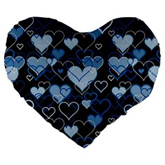 Blue Harts Pattern Large 19  Premium Flano Heart Shape Cushions by Valentinaart