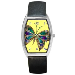 Butterfly Mosaic Yellow Colorful Barrel Style Metal Watch by Amaryn4rt