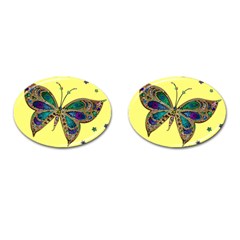 Butterfly Mosaic Yellow Colorful Cufflinks (oval) by Amaryn4rt