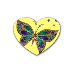 Butterfly Mosaic Yellow Colorful Rubber Coaster (heart) 