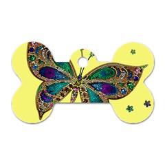 Butterfly Mosaic Yellow Colorful Dog Tag Bone (one Side) by Amaryn4rt